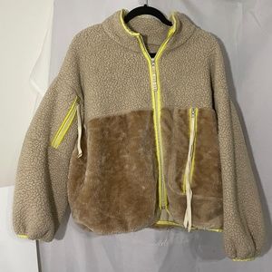 UGG Marlene Sherpa II Jacket - Tan/Neon Yellow - S